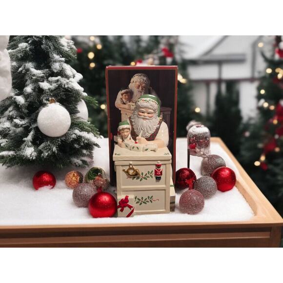 Lenox Santa's Holiday Toy Shop Santa with Elf on Workbench 24K Gold Accents - Picture 1 of 9